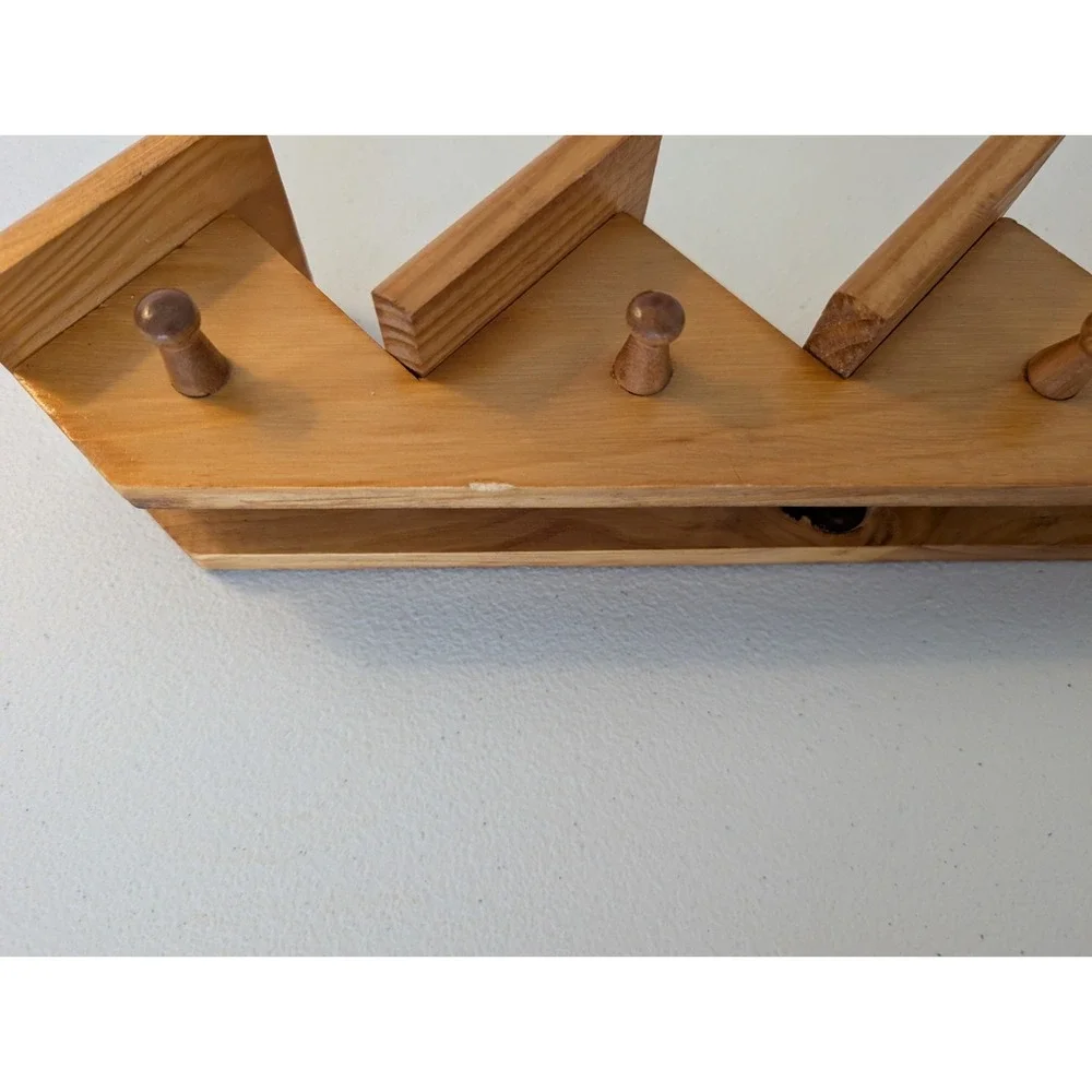 Vintage Wood Staircase Wall Shelf 5 Tier Knick Knack Display Peg Rack 19